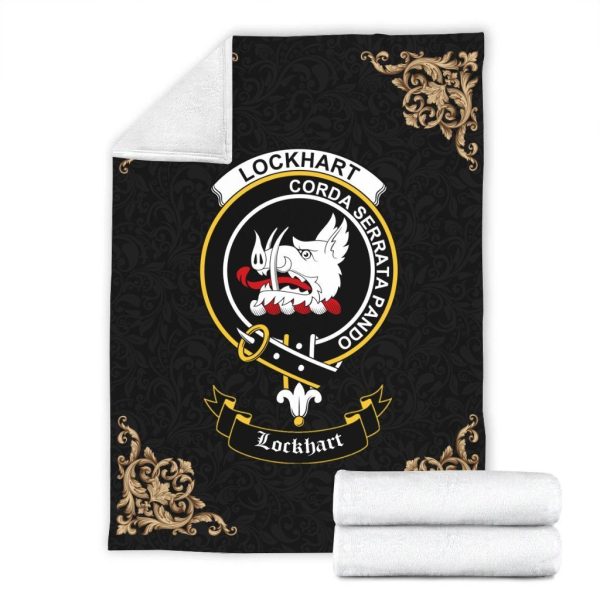 Lockhart Crest Tartan Premium Blanket Black Online Sale