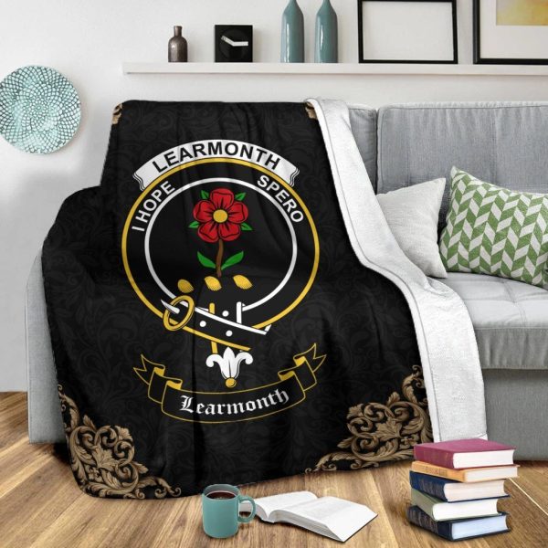 Learmonth Crest Tartan Premium Blanket Black For Discount - Image 2
