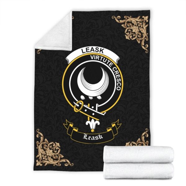 Leask Crest Tartan Premium Blanket Black Discount