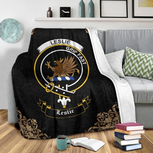 Leslie (Earl of Rothes) Crest Tartan Premium Blanket Black Online Hot Sale - Image 2
