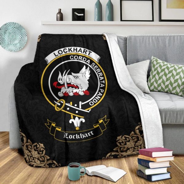 Lockhart Crest Tartan Premium Blanket Black Online Sale - Image 2