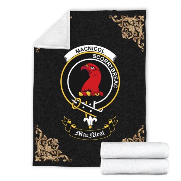 MacNicol (of Scorrybreac) Crest Tartan Premium Blanket Black For Discount