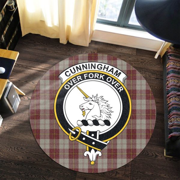 Cunningham Burgundy Dancers Tartan Crest Round Rug For Sale - Image 3