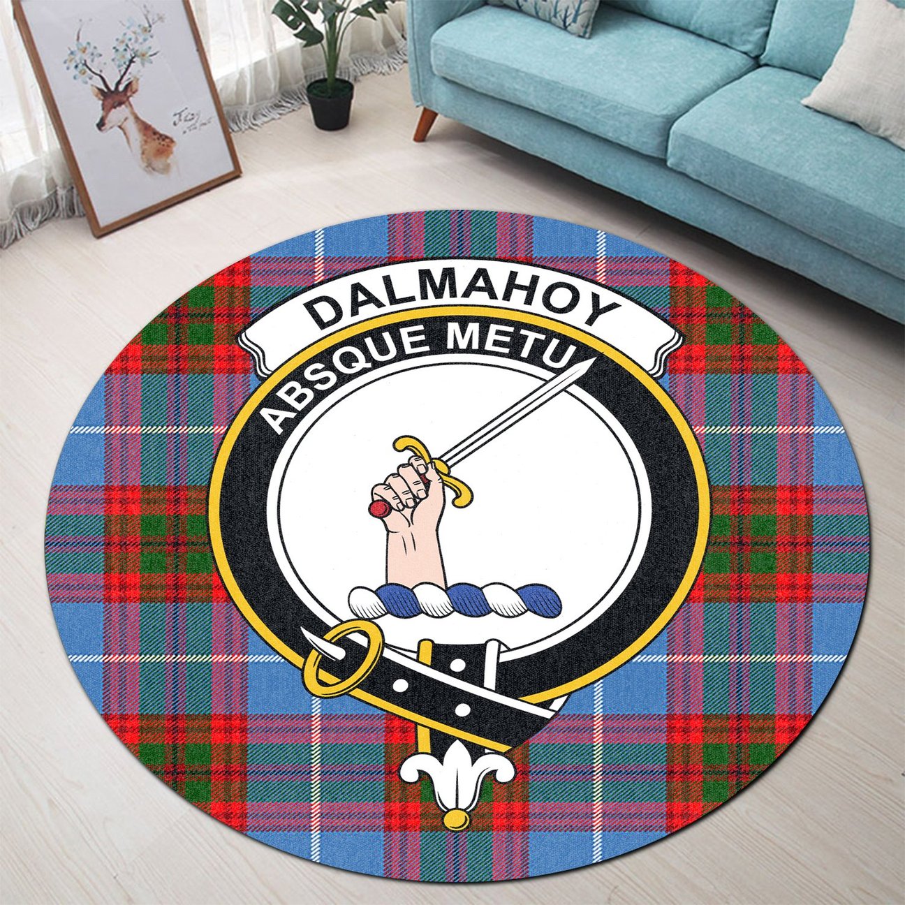 Dalmahoy Tartan Crest Round Rug Online now
