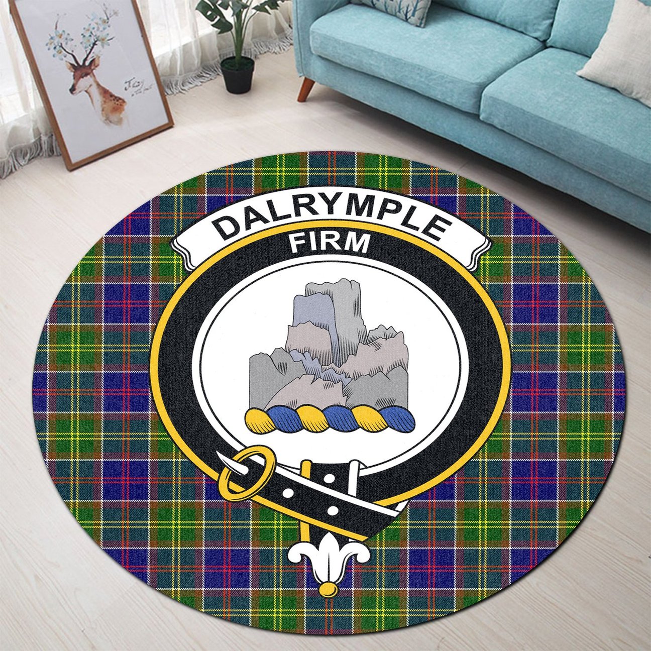 Dalrymple Tartan Crest Round Rug Cheap