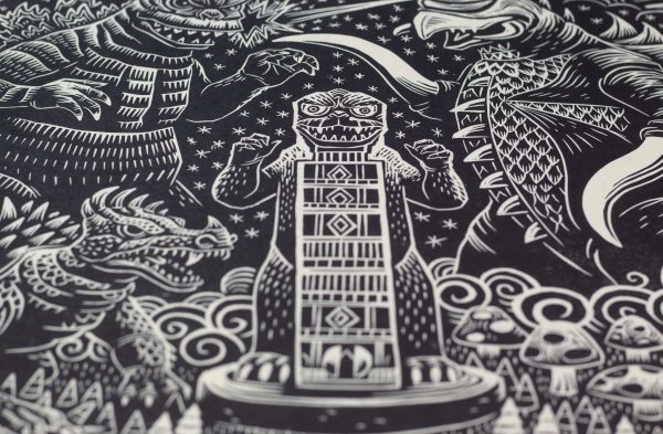 Godzilla vs Gigan Linocut Poster on Sale - Image 5